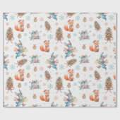 Papier Cadeau Woodland Christmas Fox, Bunny & Pinecone Pattern (Plat)
