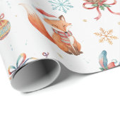 Papier Cadeau Woodland Christmas Fox, Bunny & Pinecone Pattern (Coin rond)