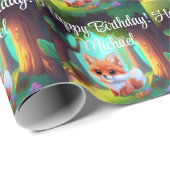 Papier Cadeau Woodland forêt amis mignon bébé foin anniversaire (Coin rond)