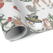 Papier Cadeau Woodland Snowman Deer Fox Noël Wings Grey (Coin rond)