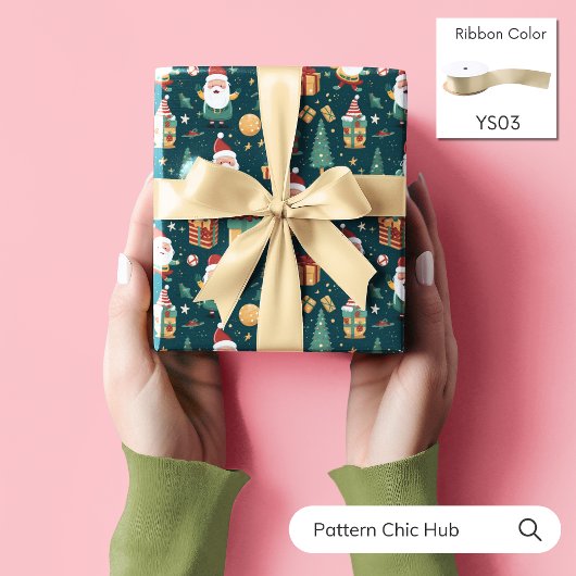 Papier Cadeau WP01 Santa Claus Arbre de Noël Boîte Cadeaux Vert