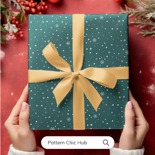 Papier Cadeau WP05 Flocon de neige Noël Vert moderne élégant