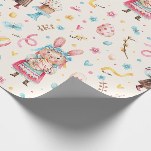 Papier Cadeau WP | Nom, Garçon Fille Gâteaux de lapin de Pâques  (Coin)