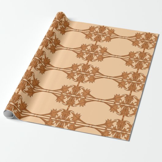 Papier Cadeau Wrapping Paper - Angled Leaves in Tiled Pattern (Déroulé)