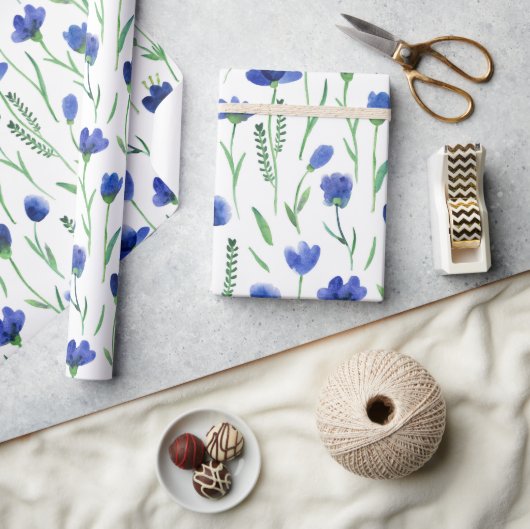 Papier Cadeau Wrapping Paper - Blue Flowers (Artisanat)