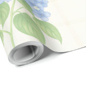 Papier Cadeau Wrapping Paper | Blue Hydrangea | Luxe Ivory Plaid (Coin rond)