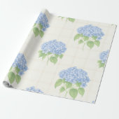 Papier Cadeau Wrapping Paper | Blue Hydrangea | Luxe Ivory Plaid (Déroulé)
