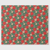 Papier Cadeau Wrapping paper for Christmas with red poinsettia. (Plat)