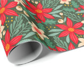 Papier Cadeau Wrapping paper for Christmas with red poinsettia. (Coin rond)