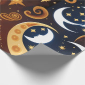 Papier Cadeau Wrapping Paper -Golden Ochre Celestial Moon Patten (Coin)