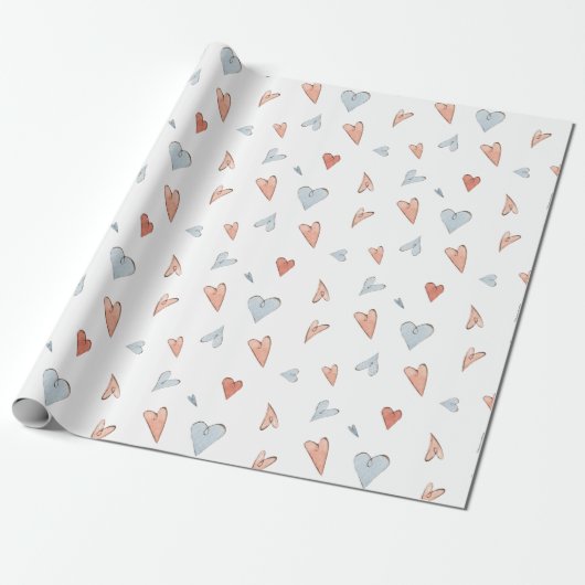 Papier Cadeau Wrapping Paper - Hearts Pattern (Déroulé)