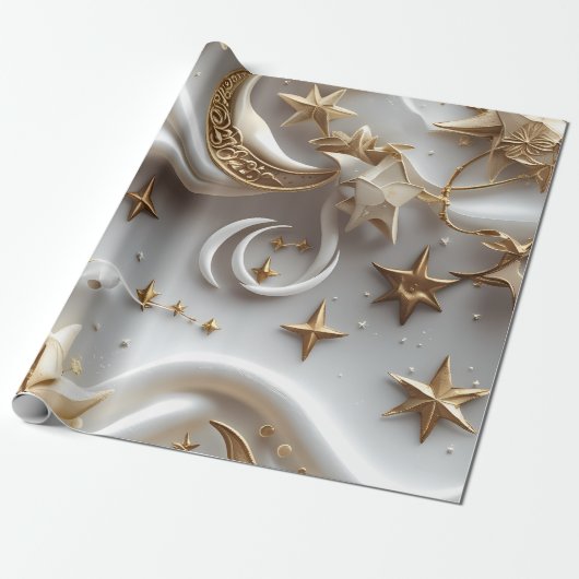 Papier Cadeau Wrapping Paper – Luxury Alabaster White Celestial (Déroulé)
