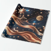 Papier Cadeau Wrapping Paper – Luxury Bronze Celestial Moon Prem (Déroulé)