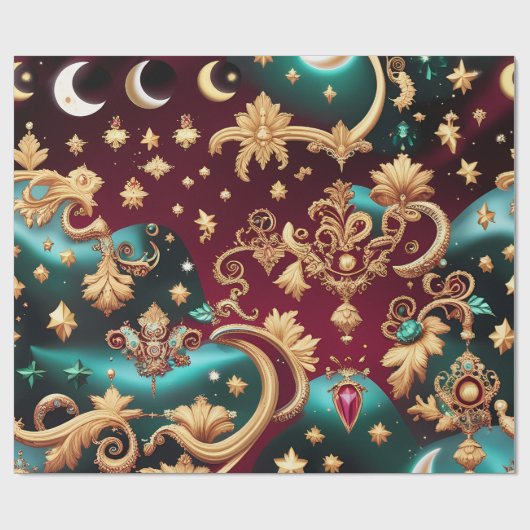 Papier Cadeau Wrapping Paper – Luxury Crimson Red Celestial Moon (Plat)