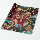 Papier Cadeau Wrapping Paper – Luxury Crimson Red Celestial Moon (Déroulé)