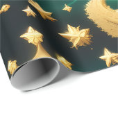 Papier Cadeau Wrapping Paper – Luxury Emerald Celestial Moon  (Coin rond)