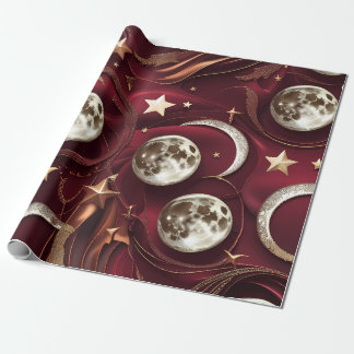 Papier Cadeau Wrapping Paper – Luxury Garnet Red Celestial Moon 