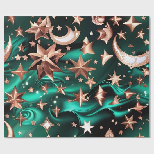 Papier Cadeau Wrapping Paper – Luxury Malachite Green Celestial (Plat)