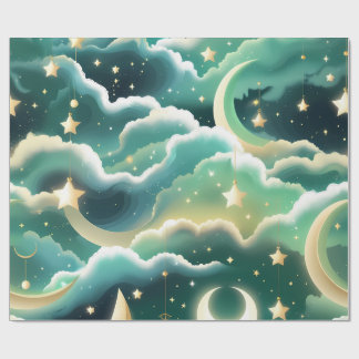 Papier Cadeau Wrapping Paper – Luxury Mint Green Celestial Moon