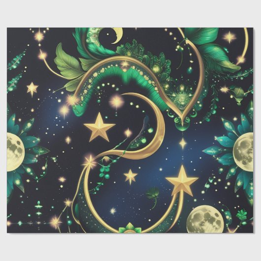 Papier Cadeau Wrapping Paper – Luxury Obsidian Black Celestial  (Plat)