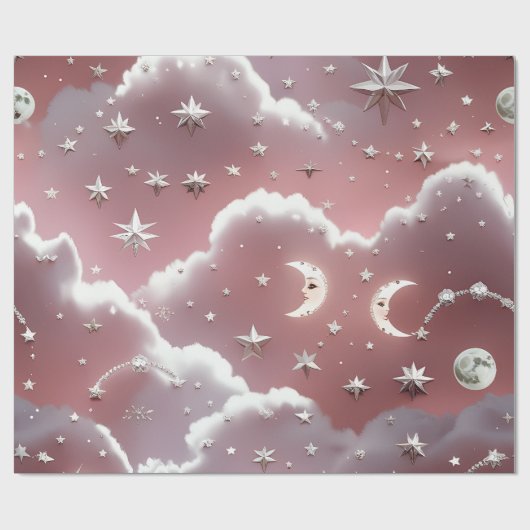 Papier Cadeau Wrapping Paper – Luxury Quartz Pink Celestial Moon (Plat)