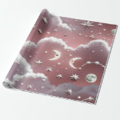 Papier Cadeau Wrapping Paper – Luxury Quartz Pink Celestial Moon (Déroulé)