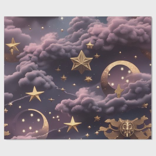 Papier Cadeau Wrapping Paper - Luxury Smoky Plum Celestial Moon (Plat)