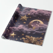 Papier Cadeau Wrapping Paper - Luxury Smoky Plum Celestial Moon (Déroulé)