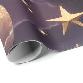 Papier Cadeau Wrapping Paper - Luxury Smoky Plum Celestial Moon (Coin rond)