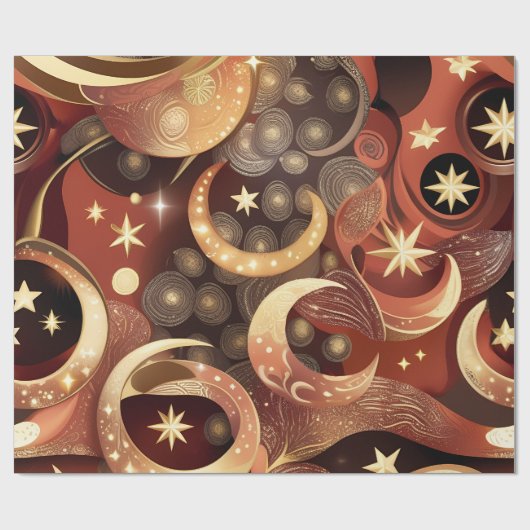 Papier Cadeau Wrapping Paper – Luxury Terracotta Celestial Moon  (Plat)