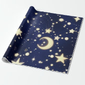 Papier Cadeau Wrapping Paper – Luxury Velvet Navy Celestial Moon (Déroulé)