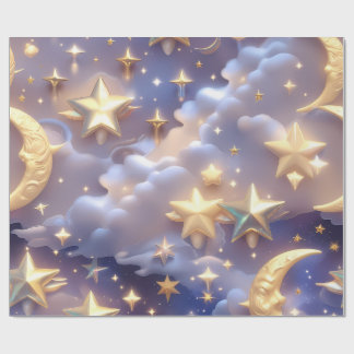 Papier Cadeau Wrapping Paper – Luxury White Celestial Moon Gift 