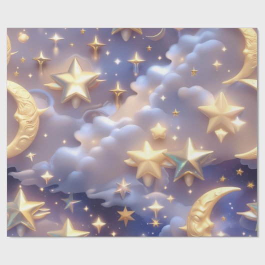 Papier Cadeau Wrapping Paper – Luxury White Celestial Moon Gift  (Plat)