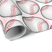Papier Cadeau Wrapping Paper Pink Birthday Baseball (Coin rond)
