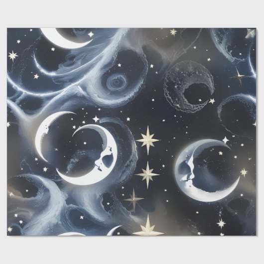 Papier Cadeau Wrapping Paper - Platinum Silver Celestial Moon (Plat)