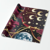 Papier Cadeau Wrapping Paper - Red Celestial Moon Design (Déroulé)