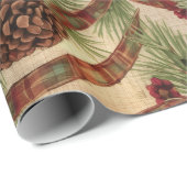 Papier Cadeau Wrapping Paper Rustic Pinecone Holiday Ribbon (Coin rond)