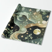 Papier Cadeau Wrapping Paper - Sage Green Celestial Moon (Déroulé)