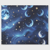 Papier Cadeau Wrapping Paper Sapphire Blue Celestial Moon (Plat)