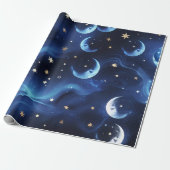 Papier Cadeau Wrapping Paper Sapphire Blue Celestial Moon (Déroulé)