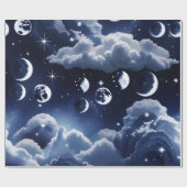 Papier Cadeau Wrapping Paper - Silver Celestial Moon Design (Plat)