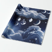 Papier Cadeau Wrapping Paper - Silver Celestial Moon Design (Déroulé)
