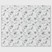 Papier Cadeau Wrapping Paper - Silver Winter Floral Pattern (Plat)