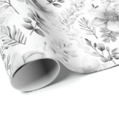 Papier Cadeau Wrapping Paper - Silver Winter Floral Pattern (Coin rond)
