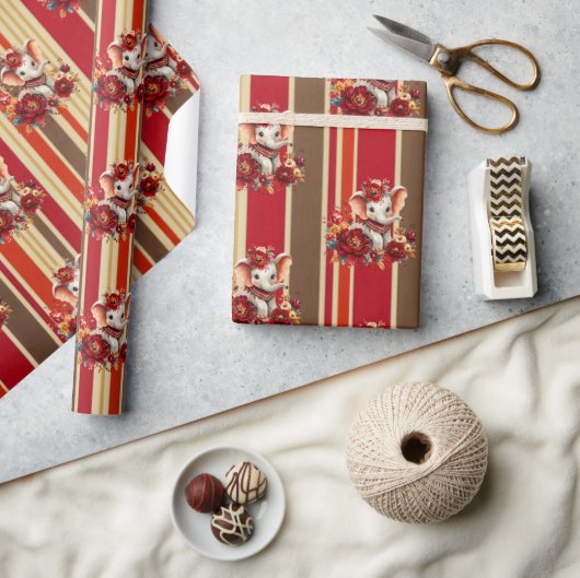 Papier Cadeau Wrapping Paper Stripe Elephant Terracotta (Artisanat)