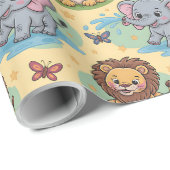 Papier Cadeau Wrapping paper with cartoon animals (Coin rond)