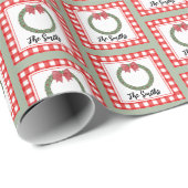 Papier Cadeau Wreath aquarelle avec Bow rouge personnalisée (Coin rond)