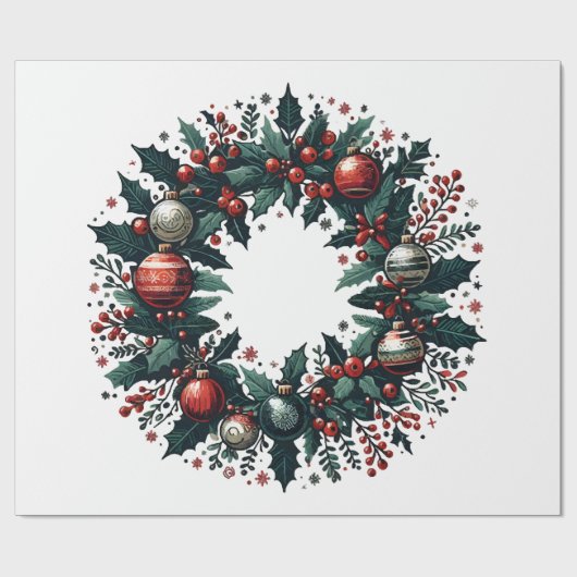 Papier Cadeau Wreath de Noël (Plat)