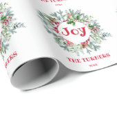 Papier Cadeau Wreath de Noël Holly Berry Joie Vacances Monogramm (Coin rond)