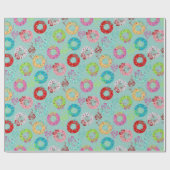 Papier Cadeau Wreath rétro - Noël Turquoise (Plat)